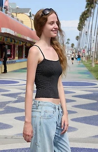 John Galt Black Skyler Polka Dot Tank Top