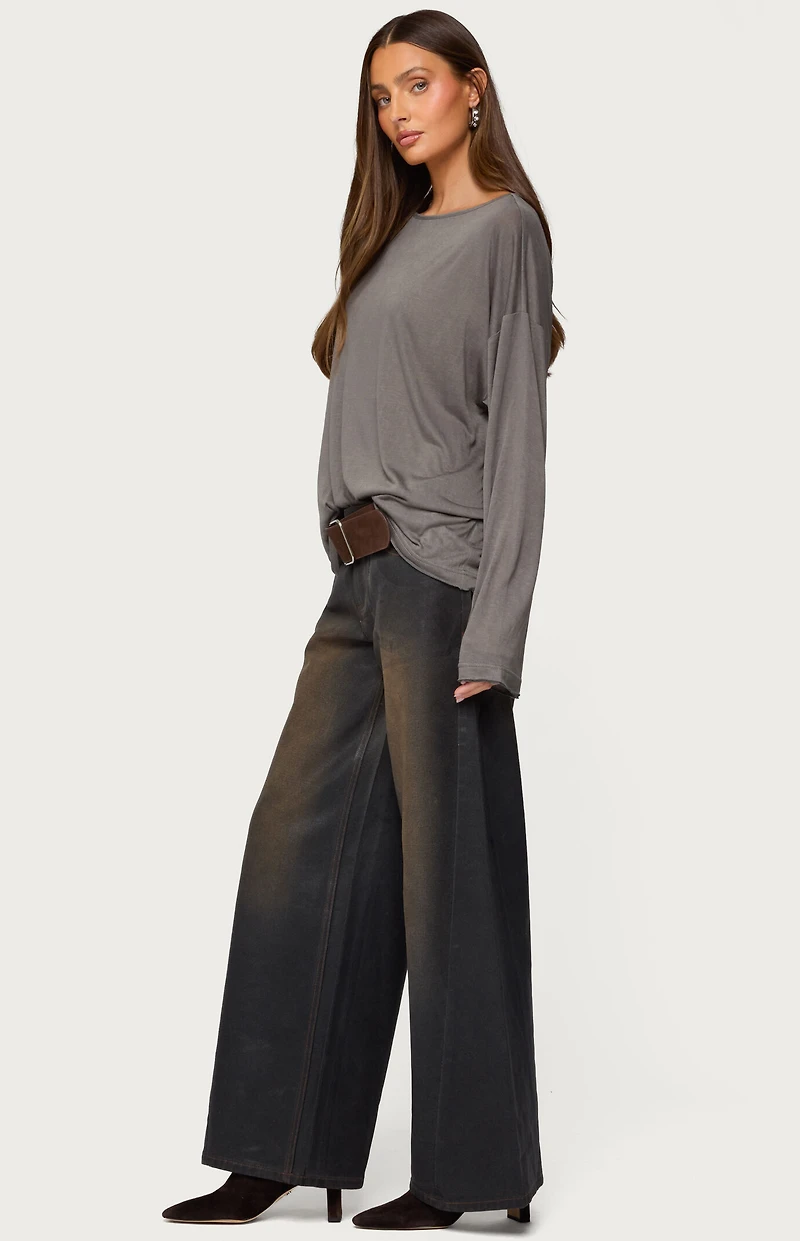 Edikted Oversized Semi Sheer Long Sleeve T-Shirt