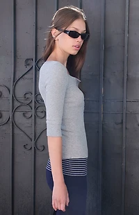 John Galt Melange Henley Quarter Sleeve Top