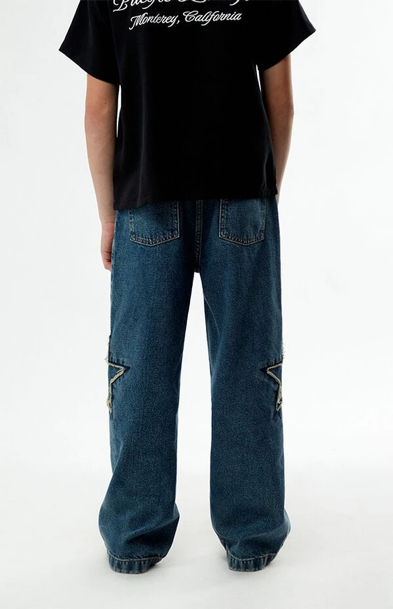 Pacsun Kids Distressed Star Patch Baggy Jeans Medium Blue
