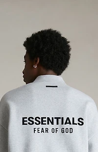 Fear of God ESSENTIALS Light Heather Grey Fleece Polo Sweatshirt