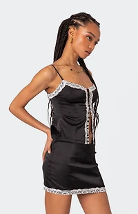 Edikted Feyra Satin Button Front Tank Top