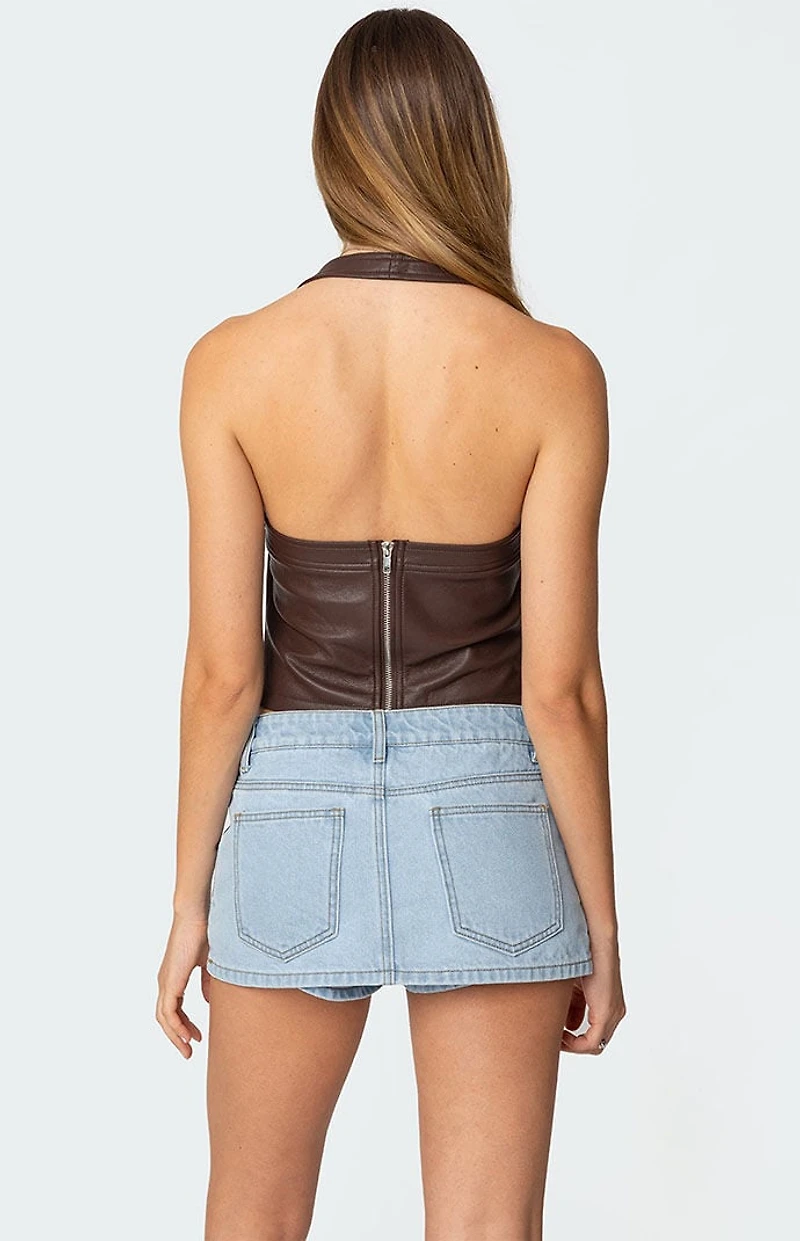 Edikted Draped Faux Leather Halter Top