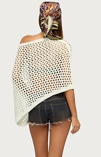Edikted Cloe Off Shoulder Crochet Poncho