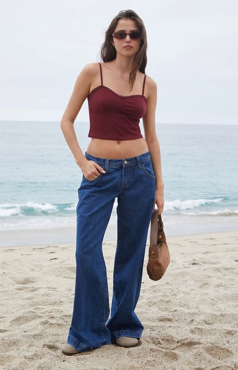 John Galt Burgundy Lace Trim Cropped Tank Top