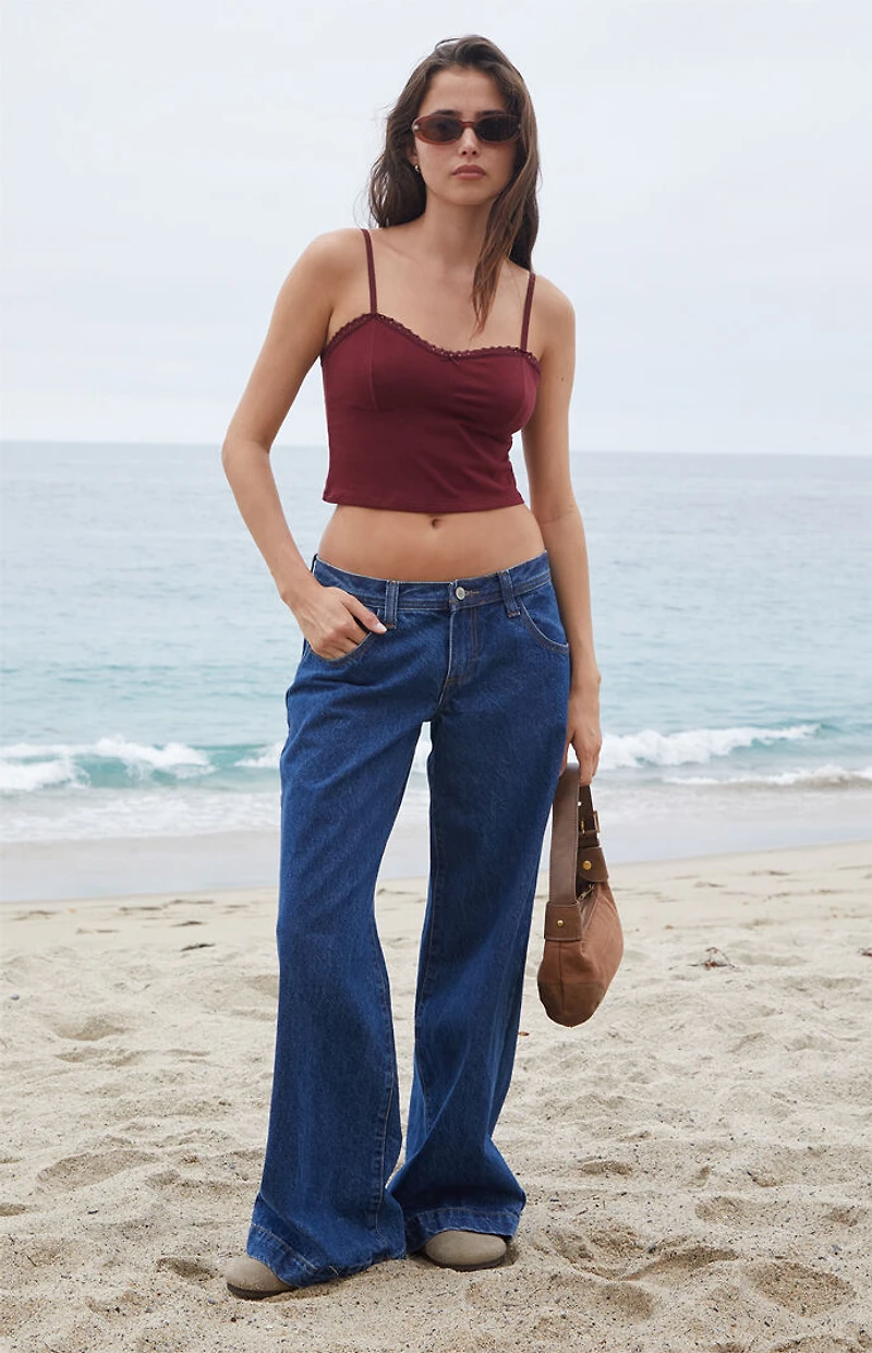 John Galt Burgundy Lace Trim Cropped Tank Top