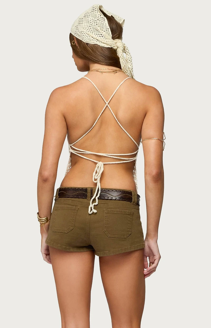 Edikted Maggie Bead Split Front Backless Crochet Top