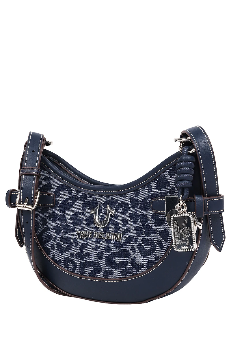 True Religion Blake Leopard Denim Belted Hobo Bag