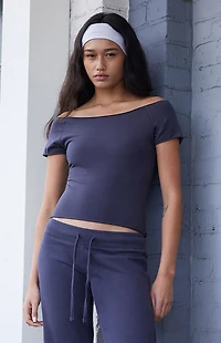 John Galt Blue Bonnie Off-The-Shoulder Top
