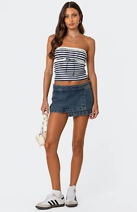 Edikted Striped Eyelet Trim Tube Top