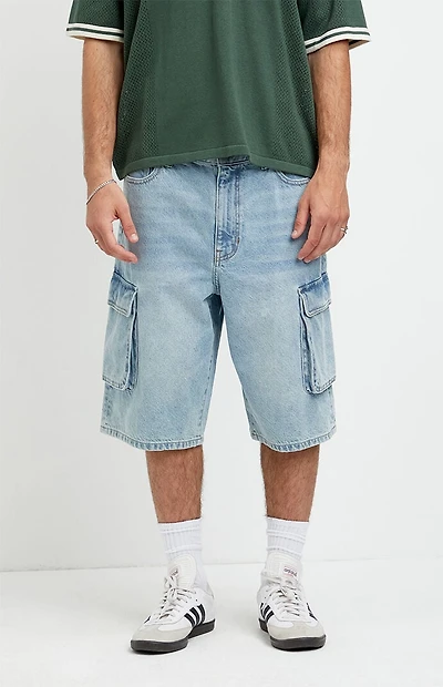 Pacsun Austin Extreme Baggy Jean Shorts Cargo Light Blue
