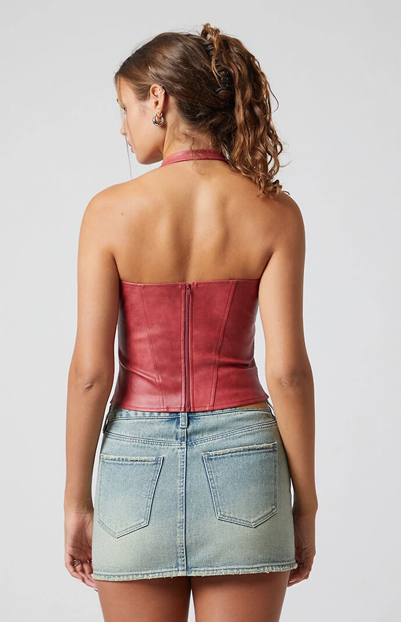 Third Charm Faux Leather Halter Corset
