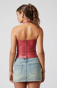 Third Charm Faux Leather Halter Corset