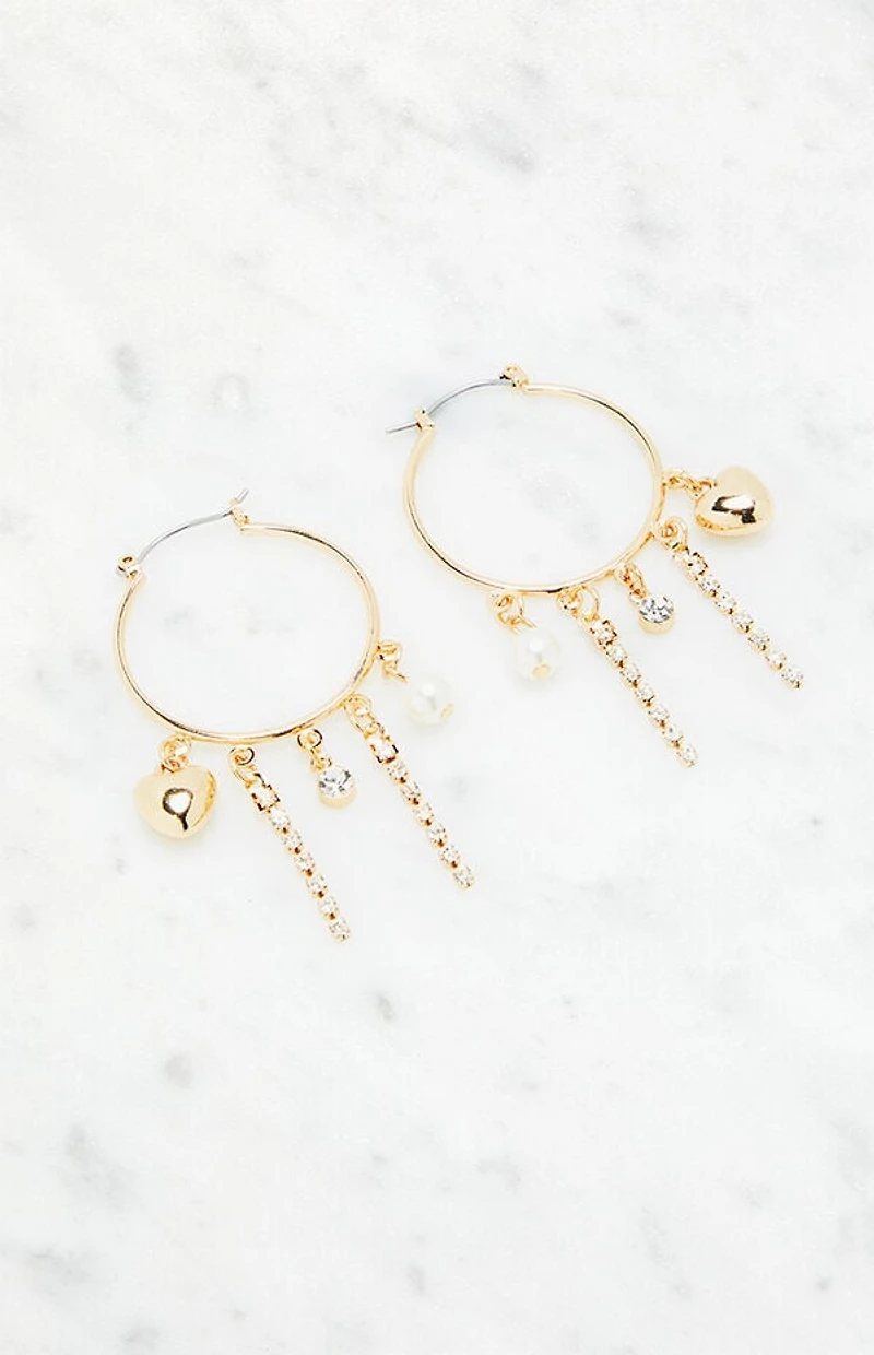 LA Hearts Rhinestone Heart Hoop Earrings