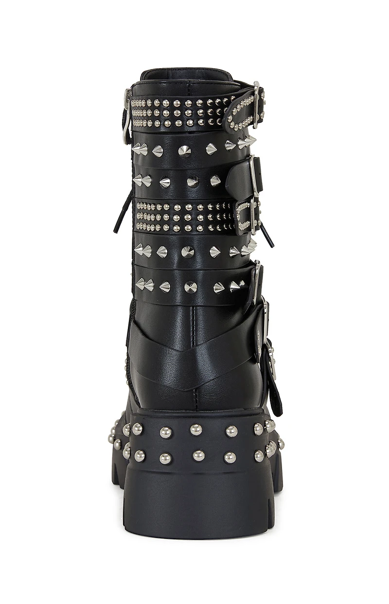 AZALEA WANG Women's Winola Silver Faux Leather Combat Boots