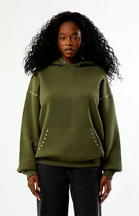 Pacsun Green Studded Solid Pullover Hoodie