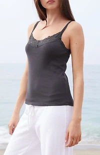 John Galt Black Lace Trim Tank Top
