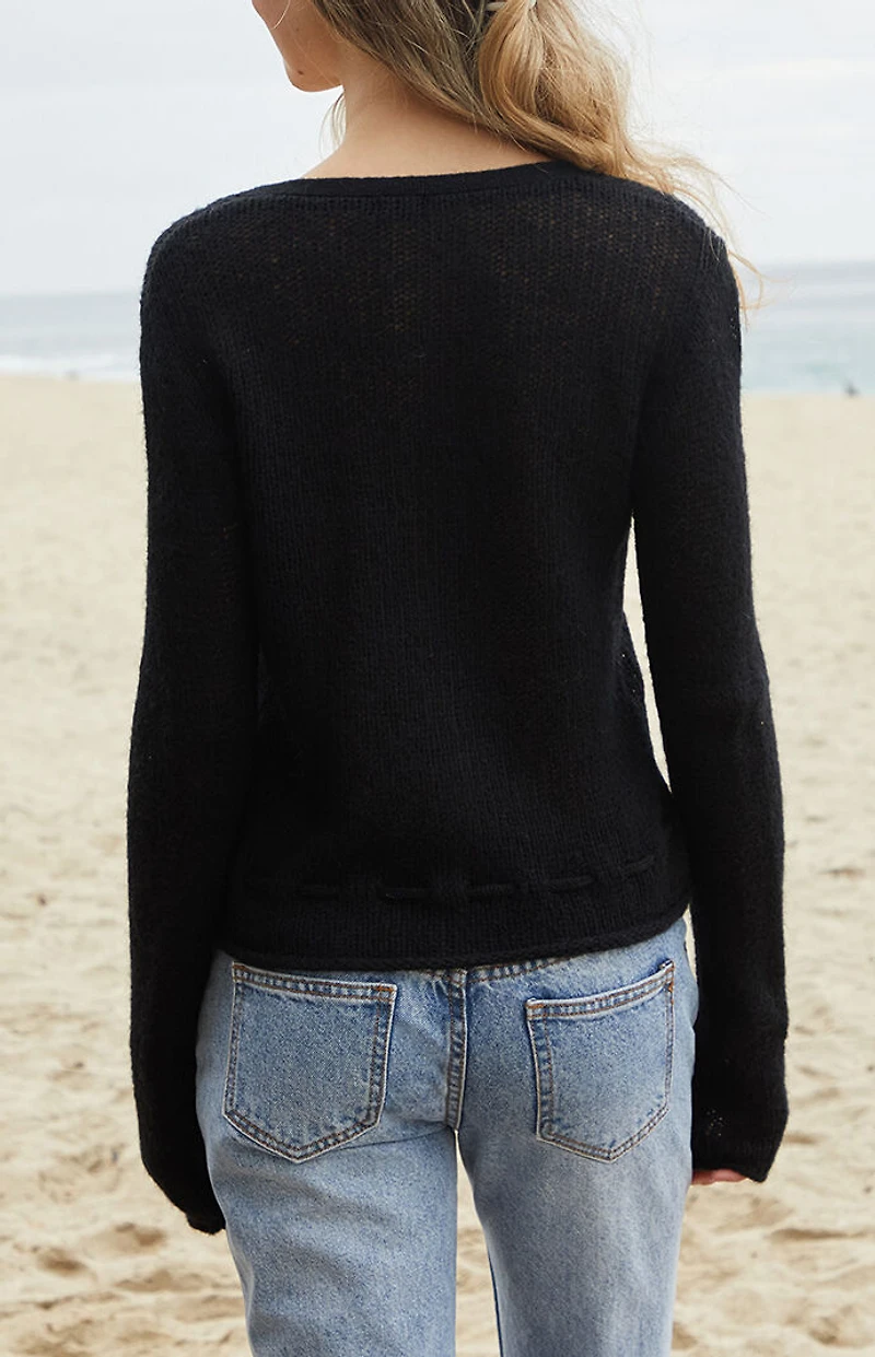 John Galt Black Button Front Tie Cardigan