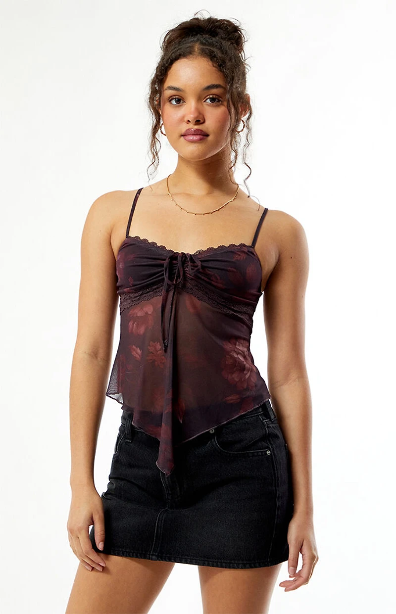 Your Favorite Lola Floral Mesh Asymmetrical Tank Top