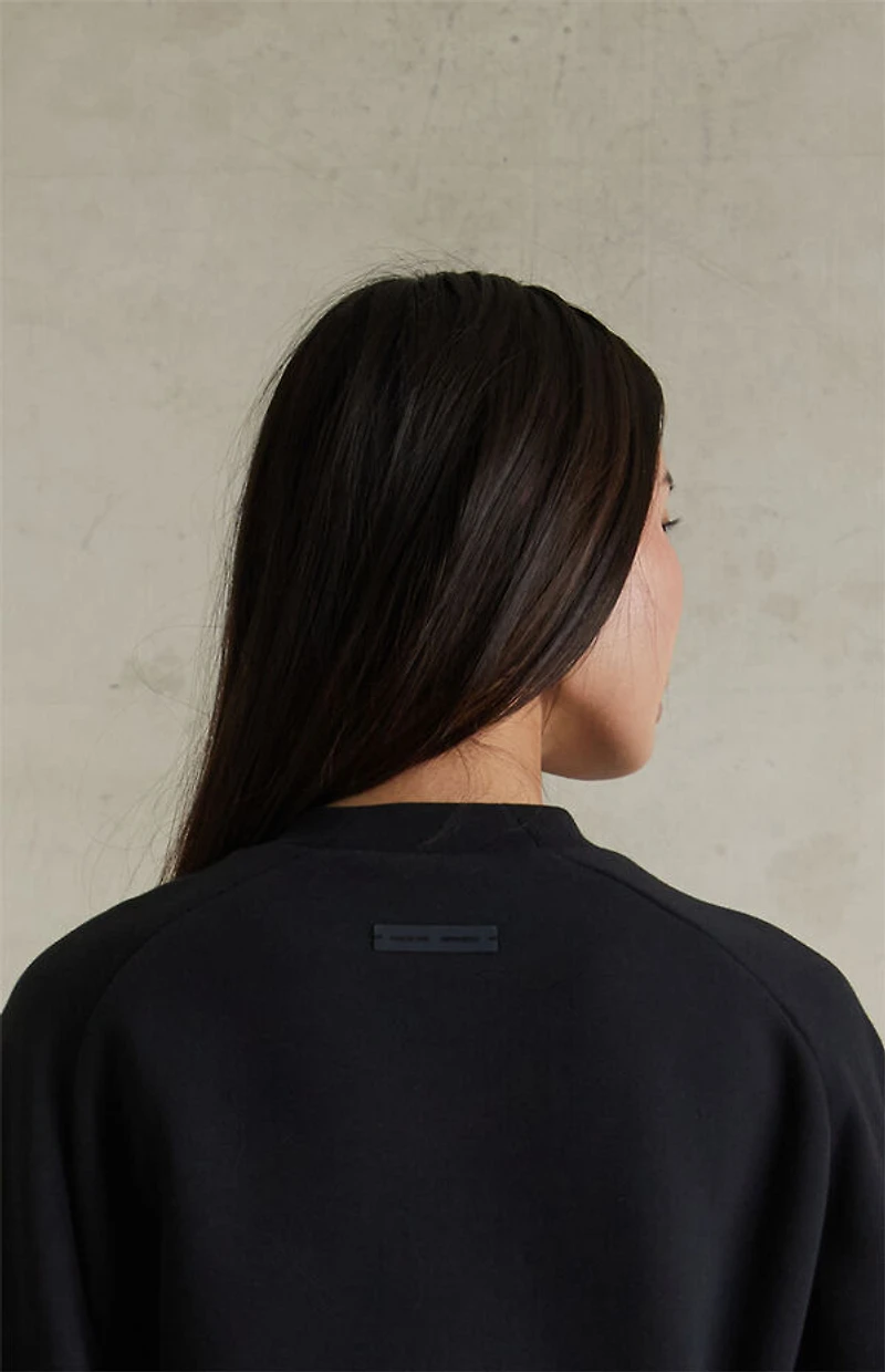 Fear of God ESSENTIALS Women's Jet Black Fleece Cropped Crew Neck Sweatshirt