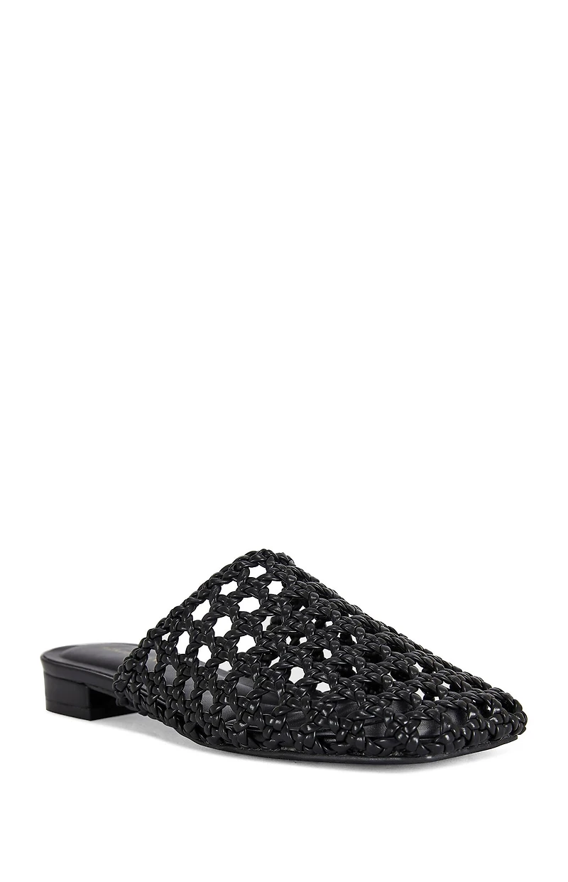 AZALEA WANG Women's Kismet Black Woven Flat Mules