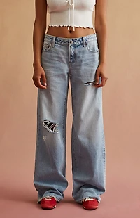 RARE DNM EDIT Light Blue Ripped Low Rise Baggy Jeans