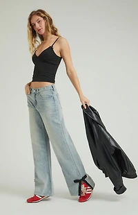 Pacsun Lena Low Rise Super Baggy Jeans Bow Light Indigo