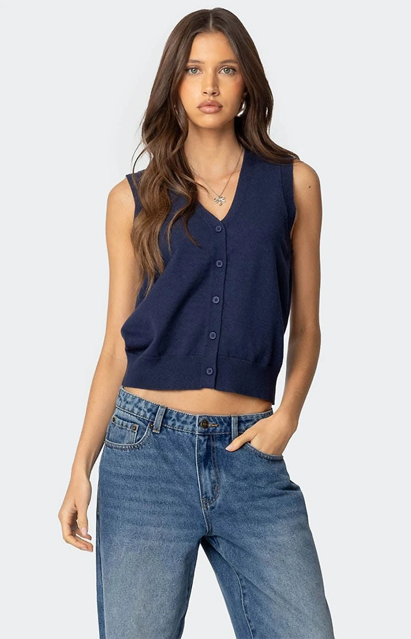 Edikted Cam Button Up Knit Vest Top