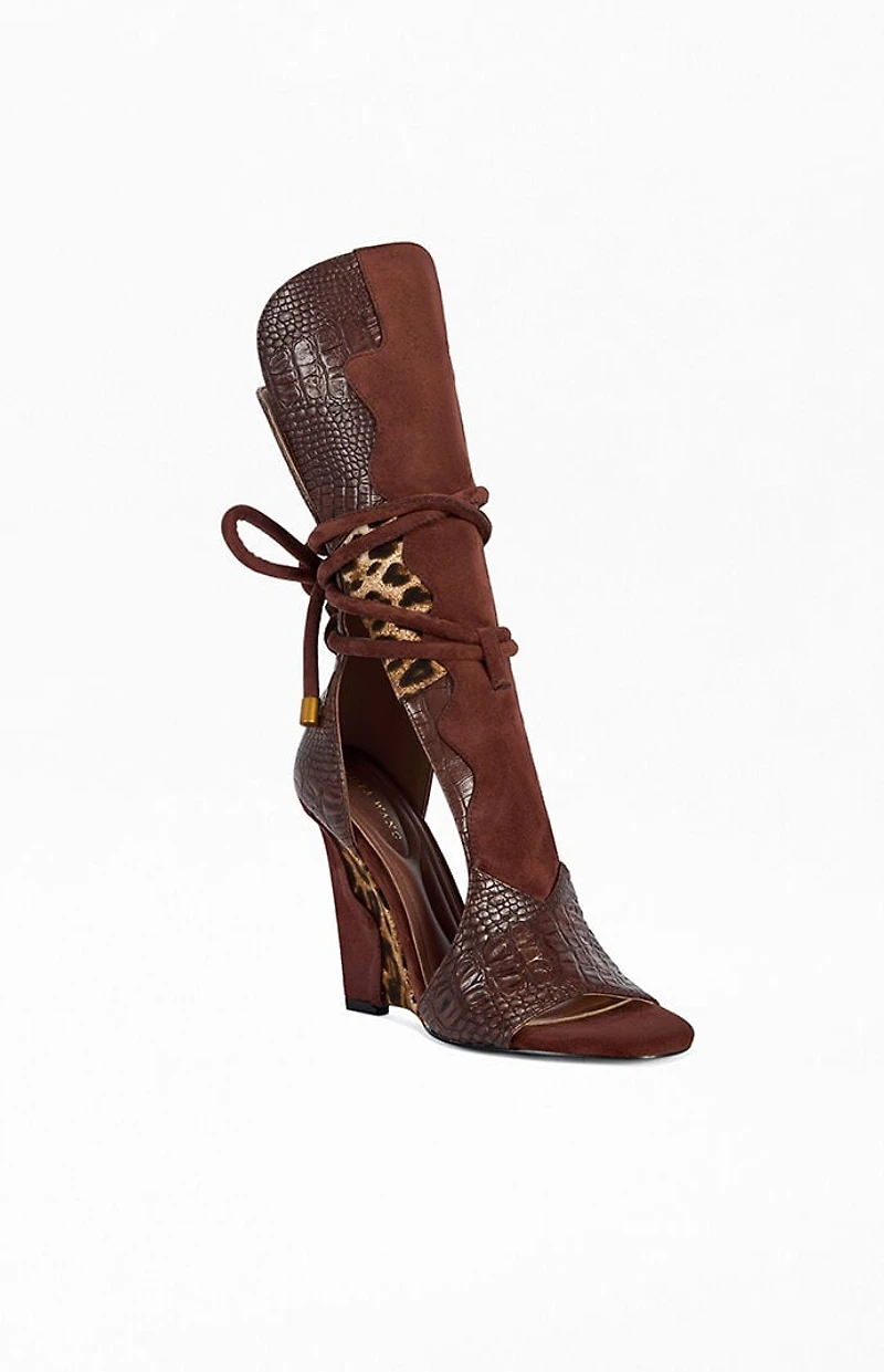 AZALEA WANG Women's Desire Brown Animal Wedge Sandals