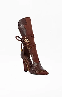 AZALEA WANG Women's Desire Brown Animal Wedge Sandals