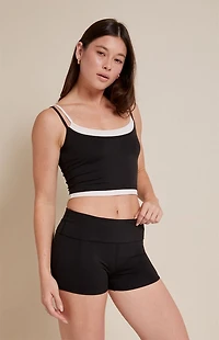 PAC 1980 WHISPER Active Black Low Rise Fold-Over Micro Biker Shorts