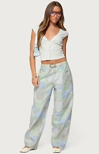 Edikted Patchwork Low Rise Baggy Jeans