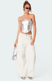 Edikted Mabel Metallic Faux Leather Corset