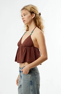 Your Favorite Faye Beaded Halter Babydoll Top