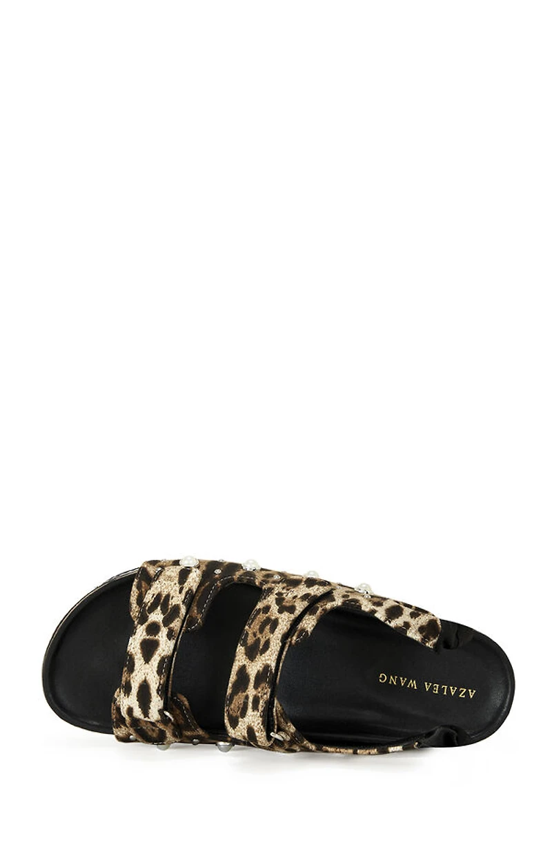 AZALEA WANG Women's Mackley Leopard Tie Up Platform Sandals