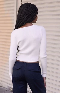 John Galt White V-Neck Long Sleeve Sweater