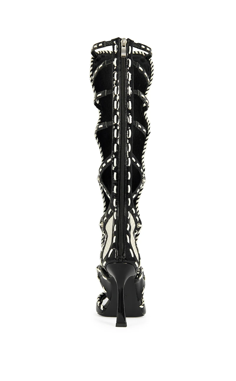 AZALEA WANG Women's Indranihigh Zebra Stiletto Sandal Boots