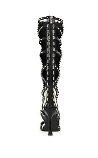 AZALEA WANG Women's Indranihigh Zebra Stiletto Sandal Boots