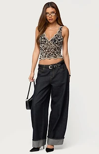 Edikted Araura Velvet Floral Sheer Top