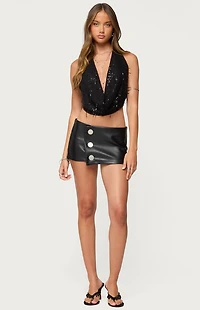 Kaine Button Faux Leather Mini Skort