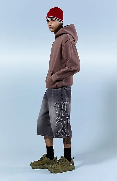 Pacsun Austin Extreme Baggy Jorts Frayed LA Applique Gray