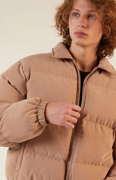 Pacsun Taupe Coaches Puffer Jacket
