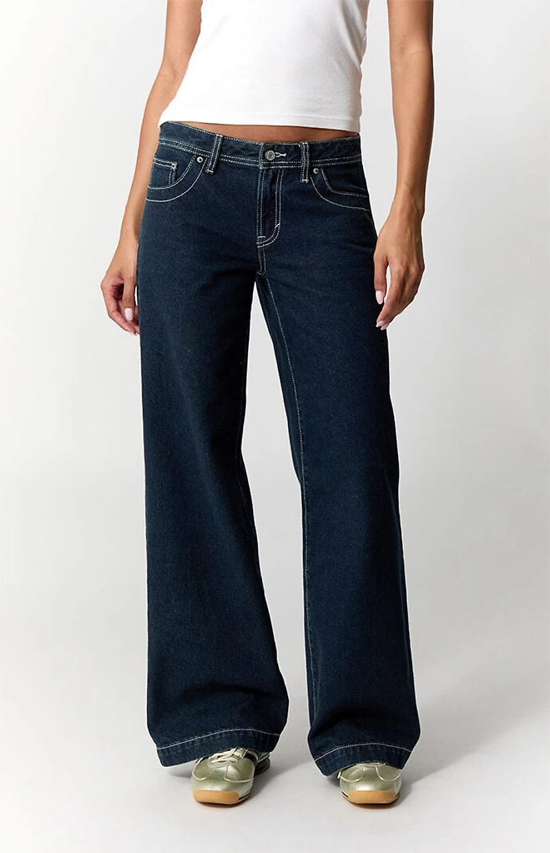 Pacsun Casey Low Rise Baggy Jeans Contrast Stitch Rinse Denim