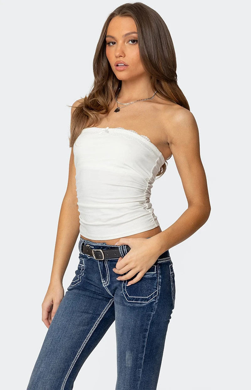 Edikted Amarelle Lacey Gathered Tube Top