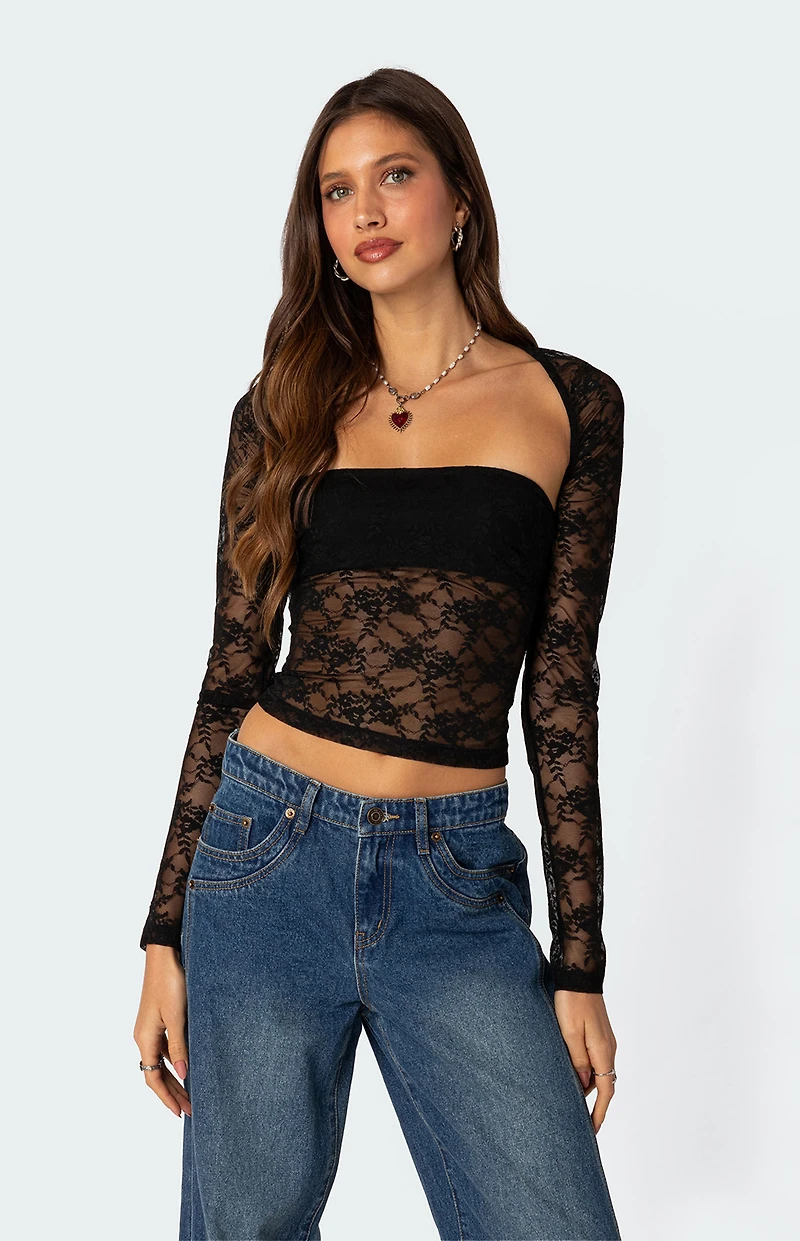 Edikted Addison Sheer Lace Two Piece Top