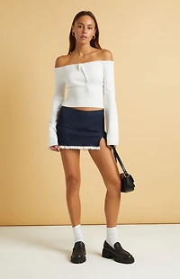 Beverly and Beck Denim Slit Eyelet Mini Skort