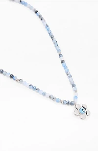 LA Hearts Blue Beaded Flower Necklace