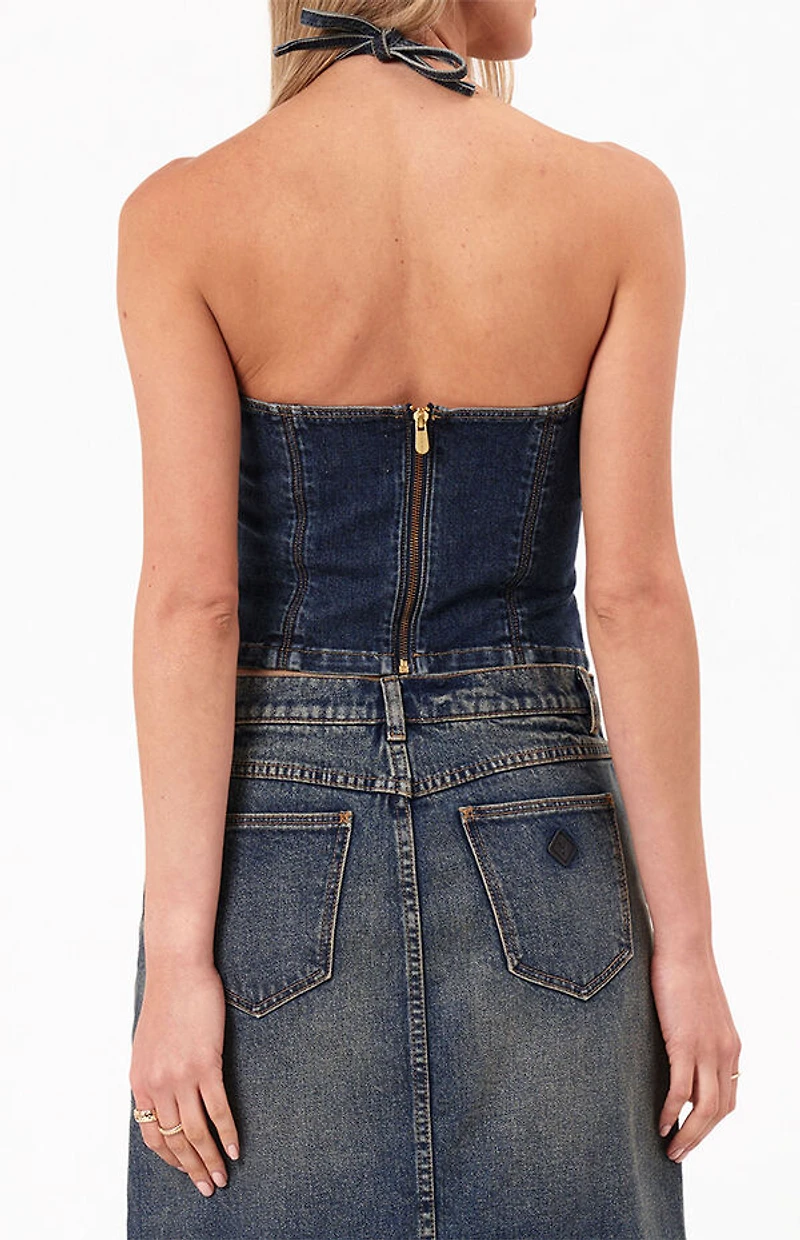 ABRAND Zendaya Denim Halter Top