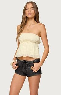Edikted Seren Ruffle Chiffon Strapless Top