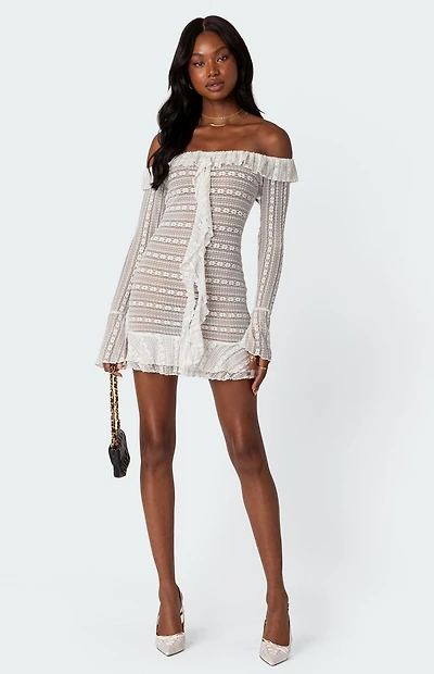 Edikted Textured Sheer Lace Mini Dress